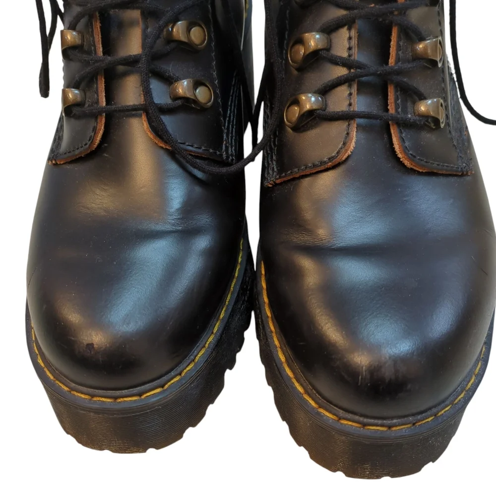 Dr. Martens Leona Mid Heel Platform Combat Boots, Docs High Heel Leather, 90s - Picture 11 of 16